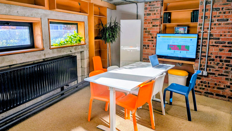 MTU Bishopstown Campus Study Hub with a table, chairs, and computer monitor.